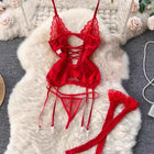 FFOrder Sexy Lingerie Sexy See-Through Crotchless Lace Garter Stockings Nightdress