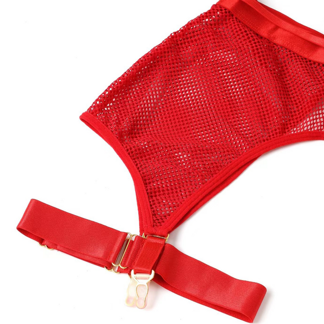 FFOrder Mesh Splicing With Halter Neck Waist Closure Four-Piece Sexy Lingerie
