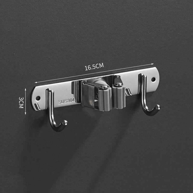 Wall support for broom, stainless steel tool organizer, home resistant storage organization, kitchen, closet, garage, garden too