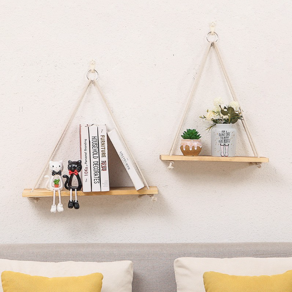 Wall decoration hanging rope storage rack Flower pot storage rack hanging wooden decoration hanging basket