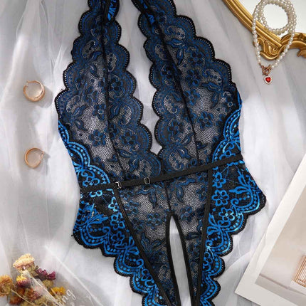 FFOrder One-Piece Deep V Sexy Lace Print No Steel Ring Open Crotch Beautiful Back Sexy Underwear
