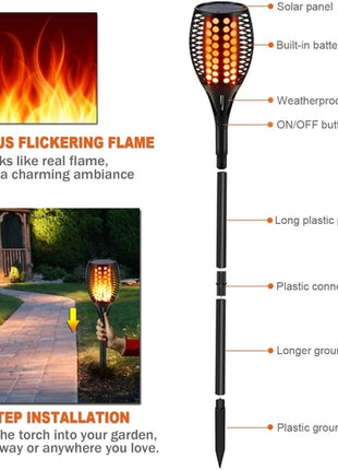 Luce Solare Giardino LED 33 LED Effetto Fiamma - Torcia Solare Impermeabile