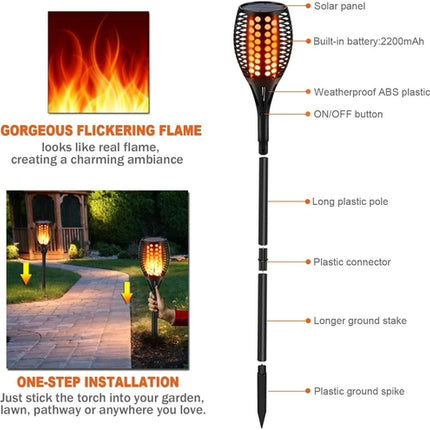 Luce Solare Giardino LED 33 LED Effetto Fiamma - Torcia Solare Impermeabile