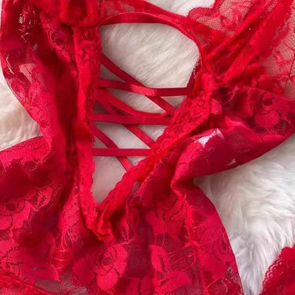 FFOrder Sexy Lingerie Sexy See-Through Crotchless Lace Garter Stockings Nightdress