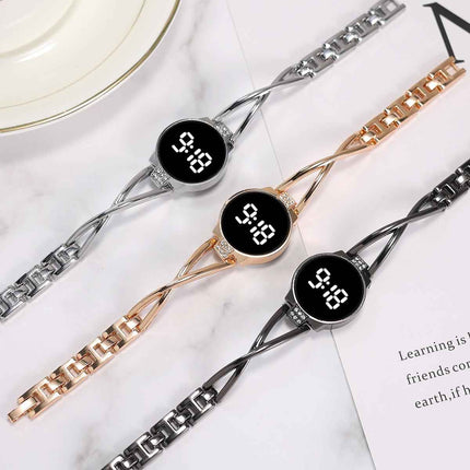 LED Fashion Watch Ladies Touch Screen Ladies Time Steel Band Electronic Student Ladies Bracelet Watch Simple Style Watch