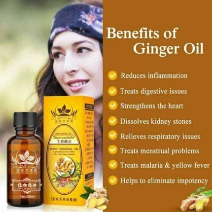 Ginger Essential Oil Lymphatic Drainage 30ml - Anti-Cellulite Slimming Massage