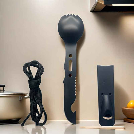 Outdoor stainless steel multi-function whistling knife camping survival Black cutlery spoon knife set with whistling multi-function picnic camping equipment