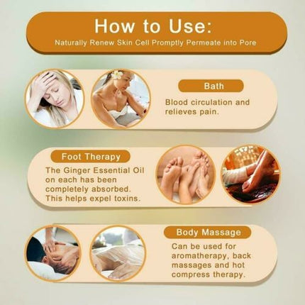 Ginger Essential Oil Lymphatic Drainage 30ml - Anti-Cellulite Slimming Massage