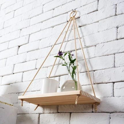 Wall decoration hanging rope storage rack Flower pot storage rack hanging wooden decoration hanging basket