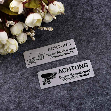 1pc Caution Video Surveillance Wall Sticker Decal Metal Home Door Yard Garden Decors For Door Panel Space Sticker With Adhesive