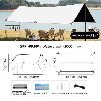 Vinyl camping canopy outdoor 3-4 person coated rainproof sun protection portable camping equipment