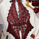 FFOrder One-Piece Deep V Sexy Lace Print No Steel Ring Open Crotch Beautiful Back Sexy Underwear