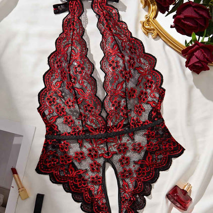 FFOrder One-Piece Deep V Sexy Lace Print No Steel Ring Open Crotch Beautiful Back Sexy Underwear