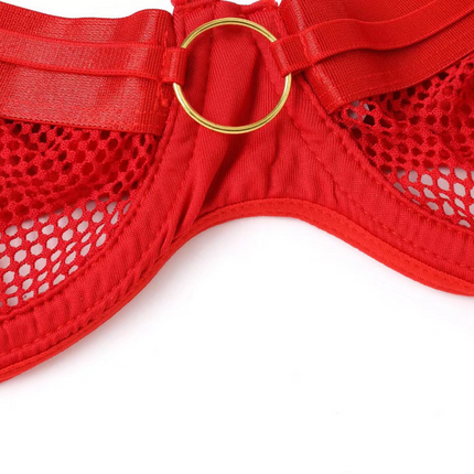 FFOrder Mesh Splicing With Halter Neck Waist Closure Four-Piece Sexy Lingerie