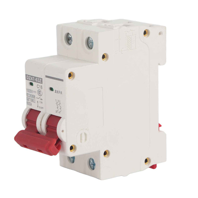 2 Pole Circuit Interrupter 6kA Cutoff DIN Mount 16A 1000V DC