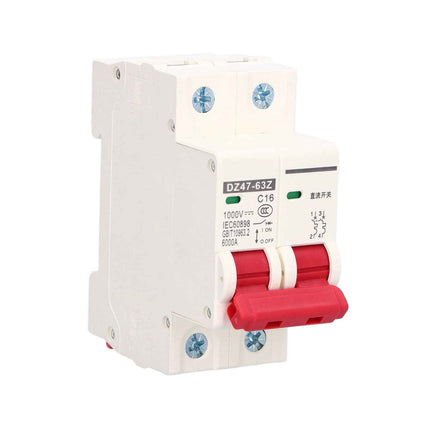 2 Pole Circuit Interrupter 6kA Cutoff DIN Mount 16A 1000V DC