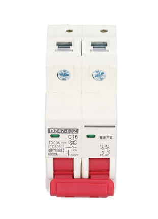 2 Pole Circuit Interrupter 6kA Cutoff DIN Mount 16A 1000V DC
