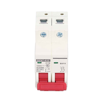2 Pole Circuit Interrupter 6kA Cutoff DIN Mount 16A 1000V DC