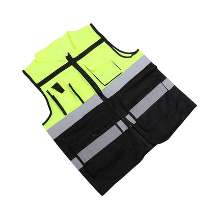 Enhanced Visibility Work Vest with Multi-Pocket Mesh Construction Breathable Reflective Safety Gear