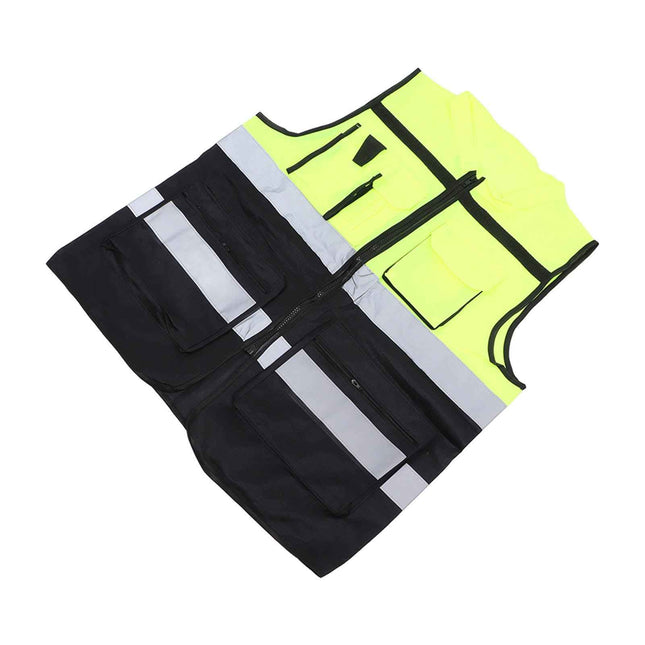 Enhanced Visibility Work Vest with Multi-Pocket Mesh Construction Breathable Reflective Safety Gear