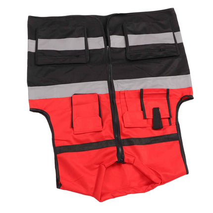 High Visibility Reflective Striped Round Collar Multi-Pocket Safety Vest for Road Work and Logistics