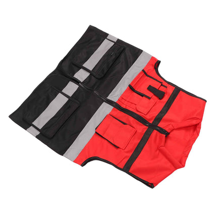 High Visibility Reflective Striped Round Collar Multi-Pocket Safety Vest for Road Work and Logistics
