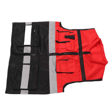 High Visibility Reflective Striped Round Collar Multi-Pocket Safety Vest for Road Work and Logistics