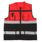 High Visibility Reflective Striped Round Collar Multi-Pocket Safety Vest for Road Work and Logistics