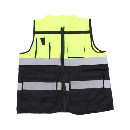 Enhanced Visibility Work Vest with Multi-Pocket Mesh Construction Breathable Reflective Safety Gear