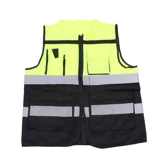 Enhanced Visibility Work Vest with Multi-Pocket Mesh Construction Breathable Reflective Safety Gear