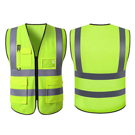 High Visibility Safety Vest Industrial Construction Road Work Traffic Reflective Multi-Pocket Zipper Design Green