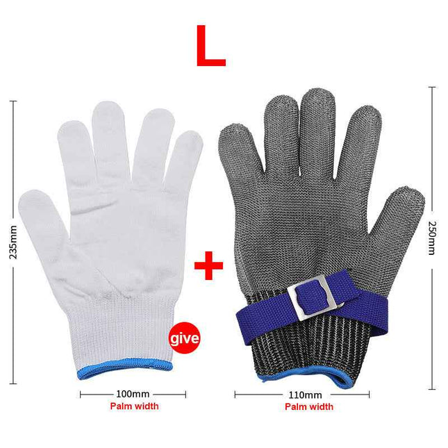 Metal Mesh Protective Glove for Cutting Stainless Steel Chainmail Saw Work Gray Silver Size L 24.5cm