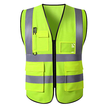 High Visibility Safety Vest Industrial Construction Road Work Traffic Reflective Multi-Pocket Zipper Design Green
