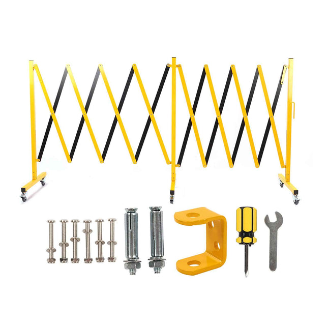 Adjustable Steel Barrier Expandable Grid Reflective Mobile Safety Fence with Locking Wheels