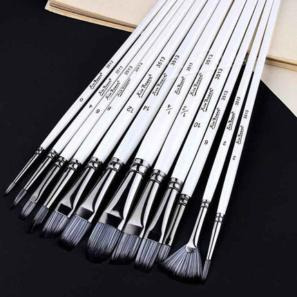 Premium Synthetic Hair Paintbrush Kit 12-Piece Watercolor Acrylic Art Tool Set