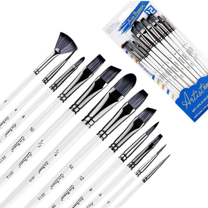 Premium Synthetic Hair Paintbrush Kit 12-Piece Watercolor Acrylic Art Tool Set