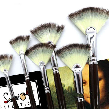 6 Pieces Fan Shaped Synthetic Watercolor Paint Brushes Set