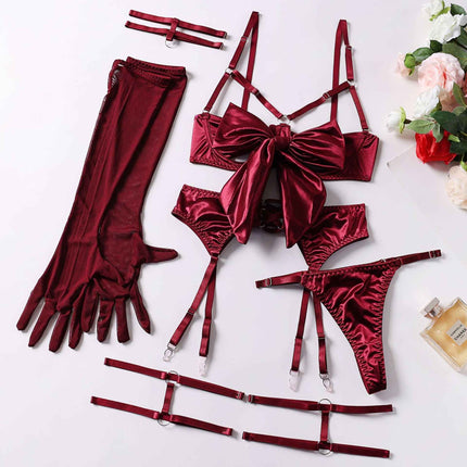FFOrder Sexy Lingerie Bow Garter Temptation Set