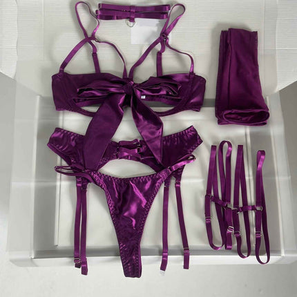 FFOrder Sexy Lingerie Bow Garter Temptation Set