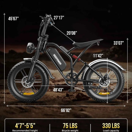 DEEPOWER S20 Adults Off-Road Electric Bike 1500W motor 48V 20AH lithium battery LED Display All-Terrain 20-inch Motorcycle Ebike