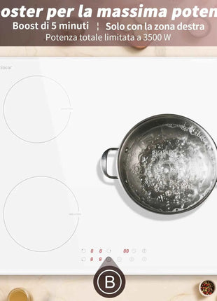 Karinear Induction Hob 3 Plates, White with Plug, Autonomous Hob Installation 59 cm, Boost, Safety Lock, Timer, 16 A, 220-240 V