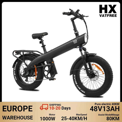 HX Q3 2000W Adult Electric Bike 48V 20AH E Bike 115N.m 20 Inch fat tire Electric Bicycle Removable Battery Foldable Ebike