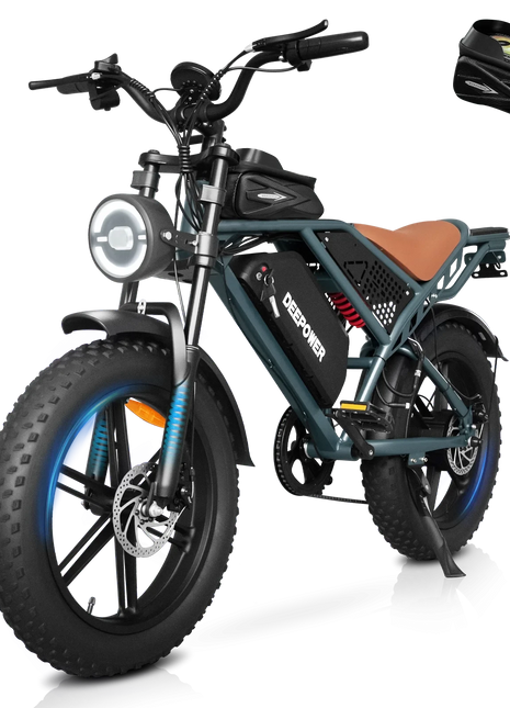 DEEPOWER QS7 Peak 1500W Electric Bicycle 48V 60AH Dual battery Electric Bike 20Inch 4.0 Fat Tire Snow E-bike,Dual Shock Absor