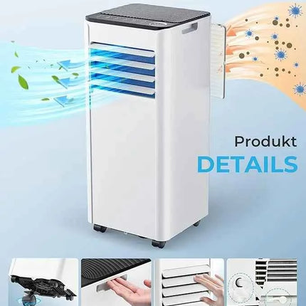 Condizionatore d'aria mobile 7000 BTU, 4-in-1, tubo di scarico, display, telecomando, kit per finestra, fino a 20 m², classe energetica A