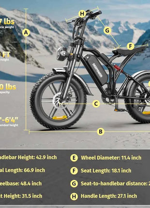 DEEPOWER S20 Electric Bicycle 1500W 48V 20Ah Off-Road Electric Bike LCD Display 20-inch Wide Tires 7-Speed All-Terrain Ebike