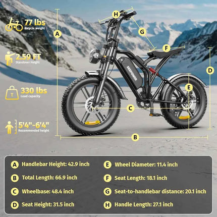 DEEPOWER S20 Electric Bicycle 1500W 48V 20Ah Off-Road Electric Bike LCD Display 20-inch Wide Tires 7-Speed All-Terrain Ebike