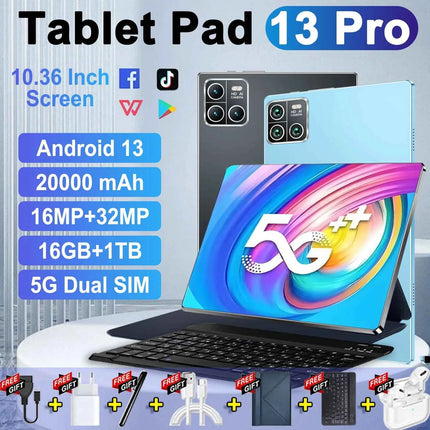 Nuovo Tablet Globale 2026 da 10.36 pollici Android 14 Pad 13 Pro 16GB 1TB Snapdragon 8 Gen2 4K HD 5G WIFI Bluetooth 20000mAh