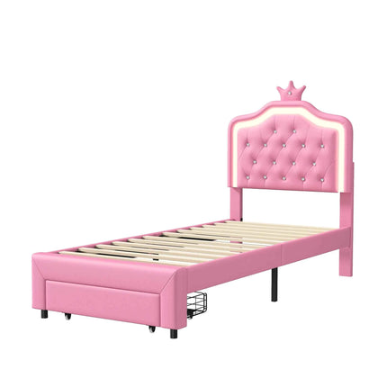 Rosahqnda Children bed Padded Single bed 90*200cm Double Bed 140*200cm girls bed Princesses bed Youth bed Frame PU