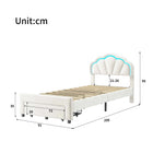 Rosahqnda Children bed 90 × 140 × 200cm LED & Drawers Princesses bed Crowns bed Petal bed Single Double, PU Velvet