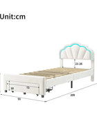 Rosahqnda Children bed 90 × 140 × 200cm LED & Drawers Princesses bed Crowns bed Petal bed Single Double, PU Velvet